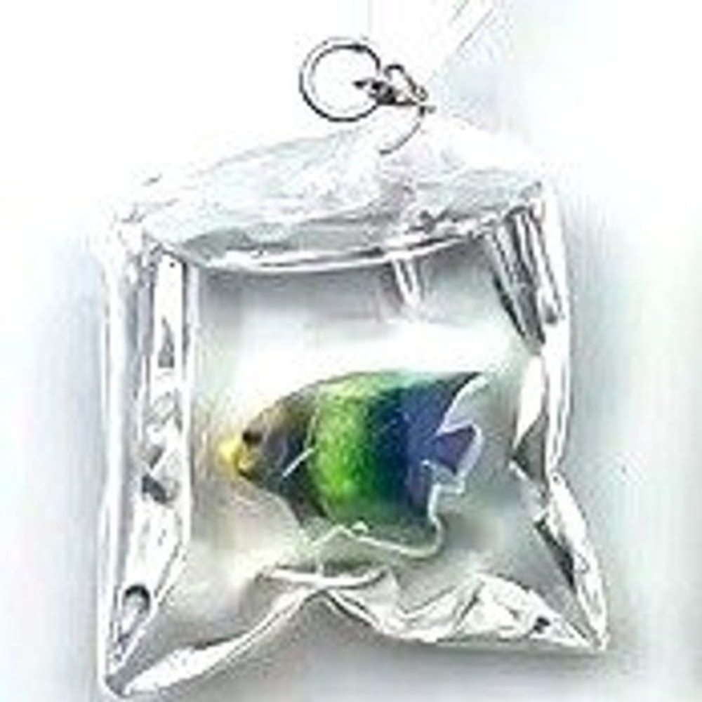 Boutique Fish in a Bag Necklace 18" Black Leather Cord Resin Pendant New‎